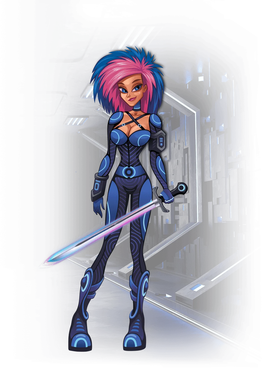 Alvara in cyberpunk armor