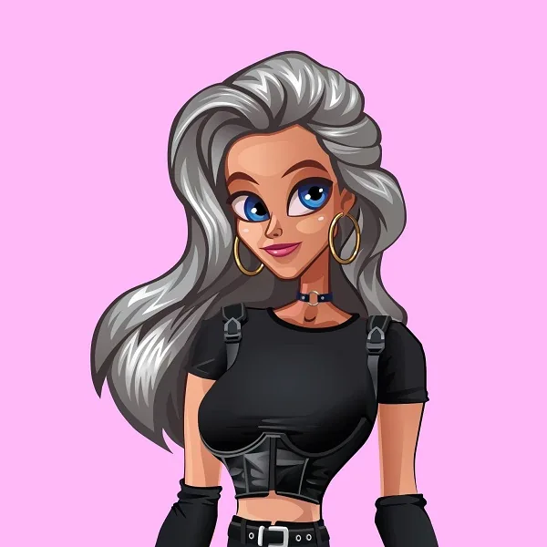 Alvara with silver hair and a black shirt